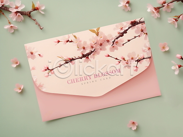 사람없음 PSD 디지털합성 편집이미지 꽃 민트색 벚꽃 봄 분홍색 카드(감사) 편지봉투 편집소스 프레임