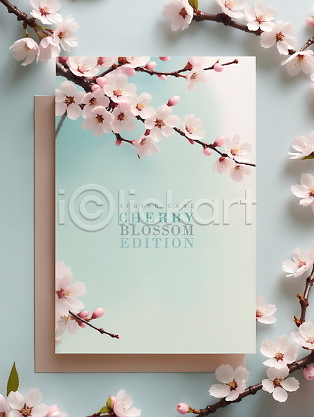 사람없음 PSD 디지털합성 편집이미지 꽃 벚꽃 봄 카드(감사) 편집소스 프레임 하늘색