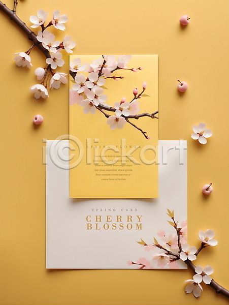 사람없음 PSD 디지털합성 편집이미지 꽃 노란색 벚꽃 봄 카드(감사) 편집소스 프레임