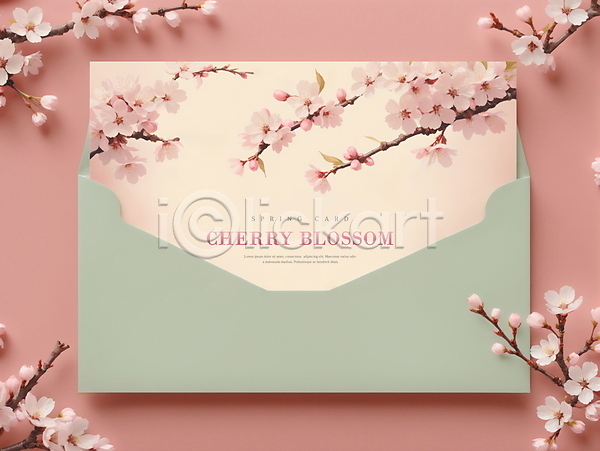 사람없음 PSD 디지털합성 편집이미지 꽃 민트색 벚꽃 봄 분홍색 카드(감사) 편집소스 프레임