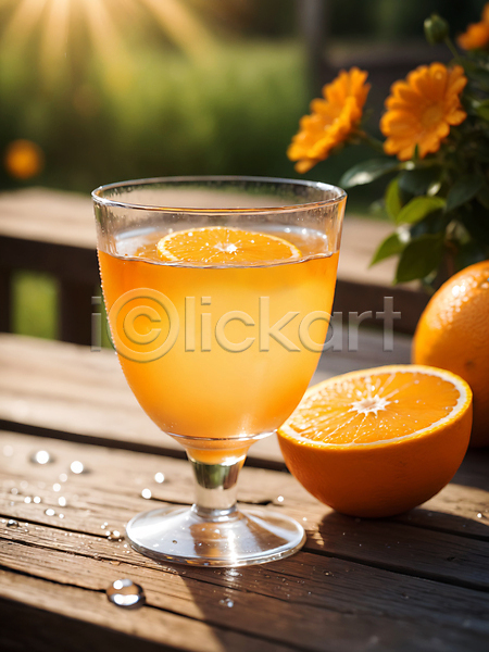 사람없음 JPG 디지털합성 편집이미지 과일 나무탁자 나뭇잎 에이드 오렌지 오렌지에이드 음료 잔 컵 편집소스