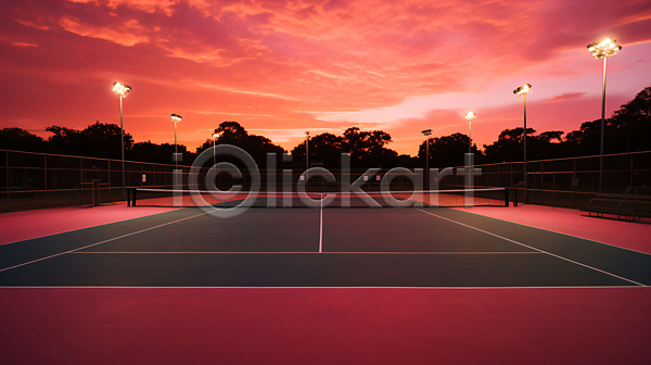 사람없음 JPG 편집이미지 가로등 구름(자연) 노을 빨간색 취미 테니스 테니스장 하늘