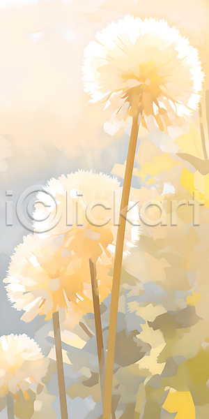 분위기 사람없음 JPG 일러스트 나뭇잎 노란색 민들레 민들레홀씨 봄 풍경(경치) 햇빛