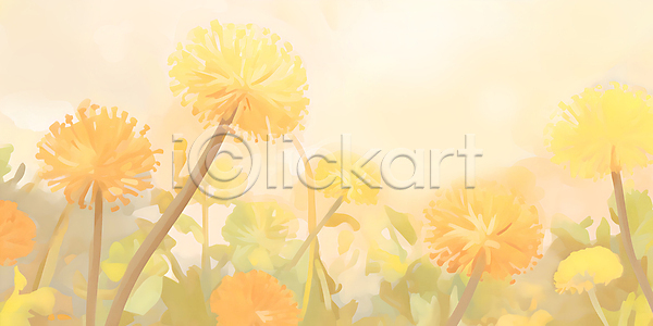 분위기 사람없음 JPG 일러스트 노란색 민들레 봄 잎 풍경(경치) 햇빛
