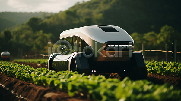 미래 발전 혁명 사람없음 AI(파일형식) JPG 디지털합성 편집이미지 AI(인공지능) 기계 기술 농사 농업 농작물 밭 스마트팜 자동 자동차 자동화