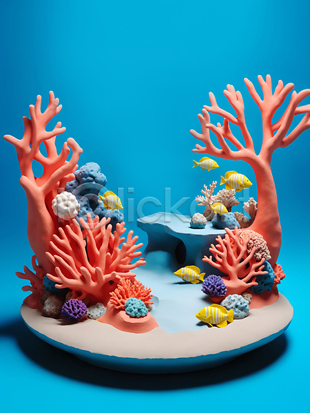 사람없음 JPG 디지털합성 편집이미지 바다 바닷속 산호 산호초 수중 어류 점토 편집소스