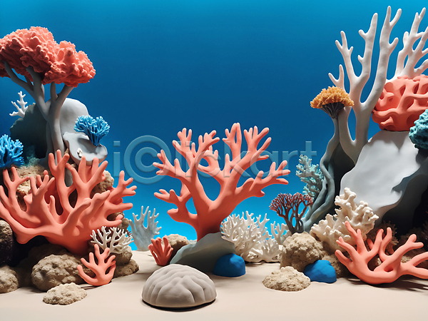 사람없음 JPG 디지털합성 편집이미지 바다 바닷속 산호 산호초 수중 점토 편집소스