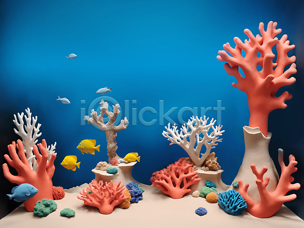사람없음 JPG 디지털합성 편집이미지 바다 바닷속 산호 산호초 수중 어류 점토 편집소스