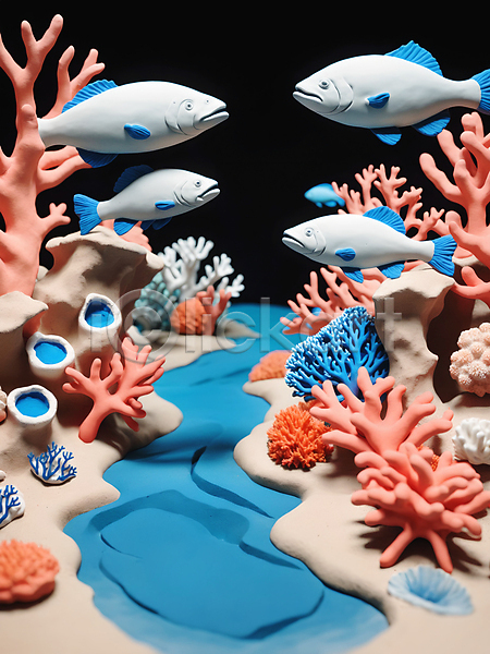 사람없음 JPG 디지털합성 소프트포커스 편집이미지 바다 바닷속 산호 산호초 수중 어류 점토 편집소스