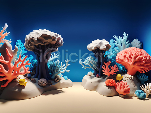사람없음 JPG 디지털합성 편집이미지 그림자 바다 바닷속 산호 산호초 수중 어류 점토 편집소스