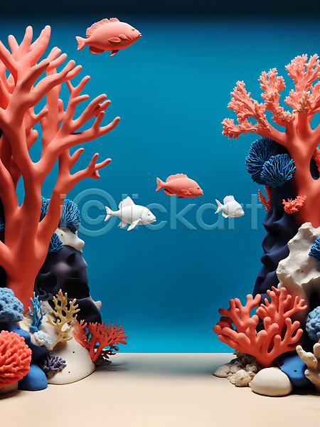 사람없음 JPG 디지털합성 편집이미지 그림자 바다 바닷속 산호 산호초 수중 어류 점토 편집소스