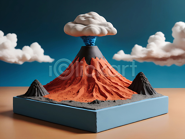 사람없음 JPG 디지털합성 편집이미지 구름(자연) 모형 미니어처 분출 연기 점토 편집소스 화산