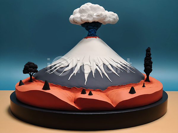 사람없음 JPG 디지털합성 편집이미지 나무 모형 미니어처 분출 연기 점토 편집소스 화산
