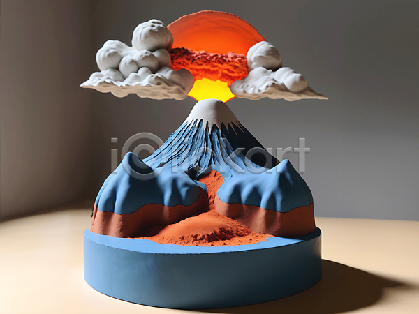 사람없음 JPG 디지털합성 편집이미지 모형 미니어처 분출 연기 점토 편집소스 화산