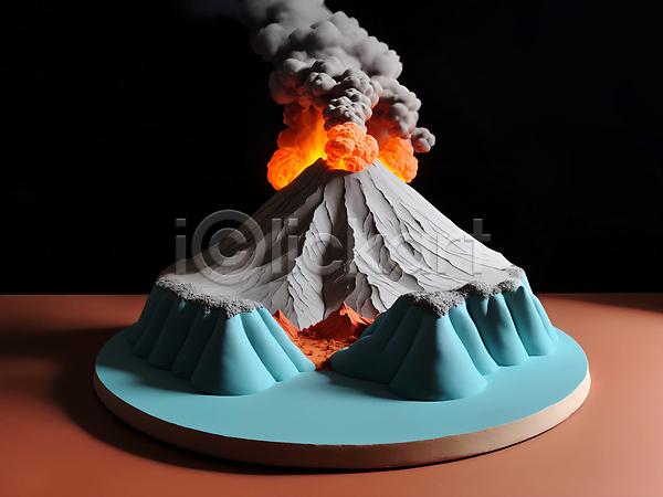 사람없음 JPG 디지털합성 편집이미지 그림자 모형 미니어처 분출 연기 점토 편집소스 화산