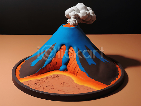 사람없음 JPG 디지털합성 편집이미지 그림자 모형 미니어처 분출 연기 용암 점토 편집소스 화산