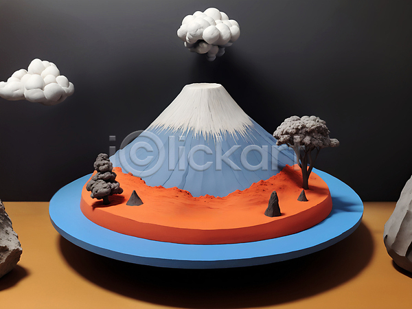 사람없음 JPG 디지털합성 편집이미지 그림자 나무 모형 미니어처 분출 연기 점토 편집소스 화산