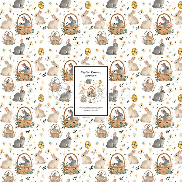 빈티지 사람없음 PSD 편집이미지 계란 금색 꽃 디자인 바구니 베이지색 부활절 부활절계란 아기자기 잎 장식 토끼 패턴 패턴백그라운드 흰배경