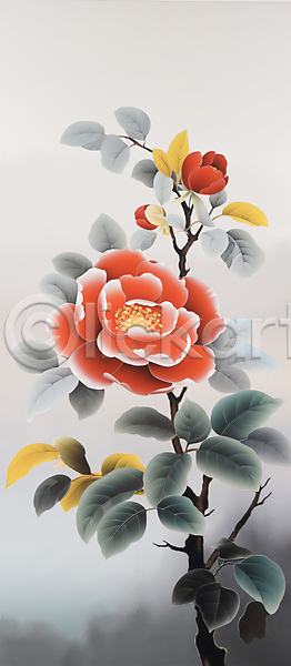 사람없음 PSD 일러스트 꽃 나뭇가지 동백 동백나무 동양화 백그라운드 붓터치 빨간색 수묵화 잎 전통