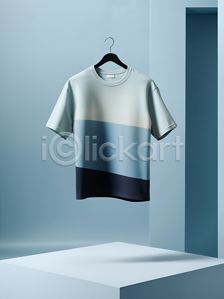 사람없음 JPG 디지털합성 편집이미지 단상 모던 옷걸이 줄무늬 캐주얼 티셔츠 패션 편집소스 하늘색