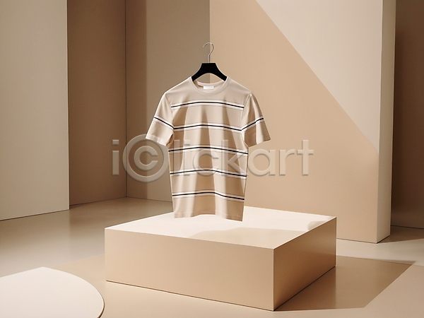 사람없음 JPG 디지털합성 편집이미지 단상 베이지색 옷걸이 줄무늬 캐주얼 티셔츠 패션 편집소스