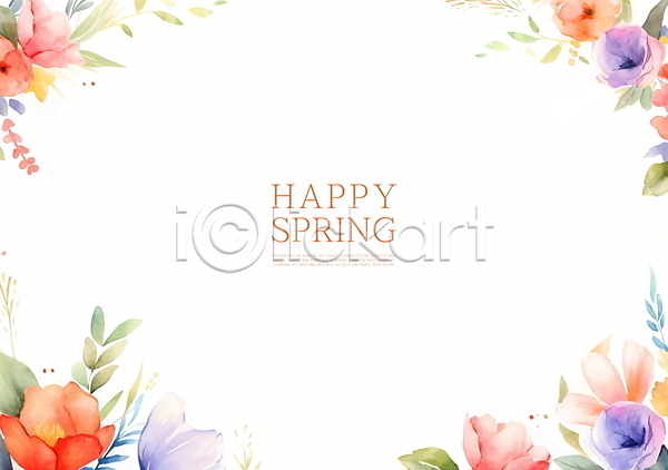 사람없음 JPG 일러스트 꽃백그라운드 백그라운드 봄꽃 수채화(물감) 잎 카피스페이스 프레임