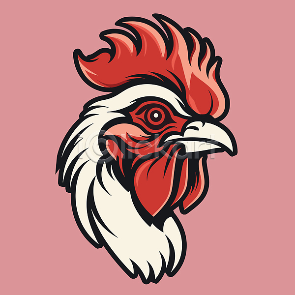 사람없음 AI(파일형식) 일러스트 닭 닭벼슬 머리 부리 분홍색배경 스티커 심볼 한마리