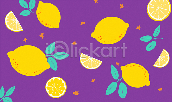 사람없음 AI(파일형식) 일러스트 꽃잎 노란색 단면 레몬 보라색 잎 패턴 패턴백그라운드