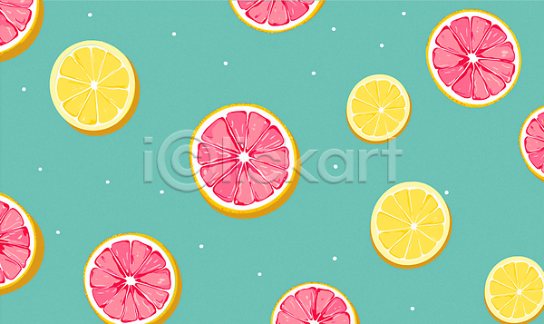사람없음 AI(파일형식) 일러스트 단면 레몬 물방울무늬 민트색 백그라운드 자몽 패턴 패턴백그라운드