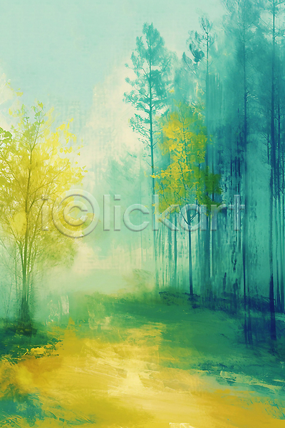 사람없음 JPG 일러스트 나무 백그라운드 봄 숲 숲속 유화 자연 질감 초록색 풍경(경치)
