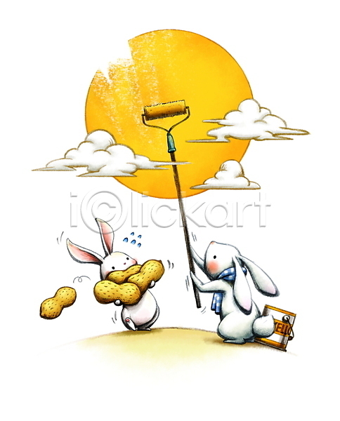사람없음 PSD 일러스트 견과류 구름(자연) 노란색 들기 땅콩 롤러 보름달 색칠 수건 정월대보름 토끼 페인트