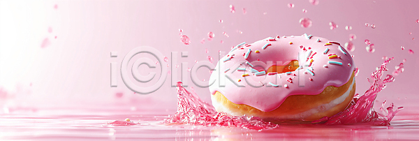 사람없음 JPG 디지털합성 편집이미지 달콤함 도넛 디저트 분홍색 스프링클 스플래쉬 음식 초콜릿 튀는물 편집소스