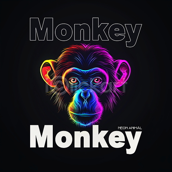사람없음 PSD 디지털합성 편집이미지 그래픽 네온 동물 디자인 디지털 빛 원숭이 컬러풀 편집소스