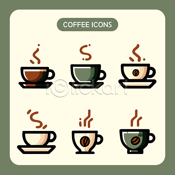 사람없음 AI(파일형식) 아이콘 세트 음료 초록색 카페 커피 커피잔 컵