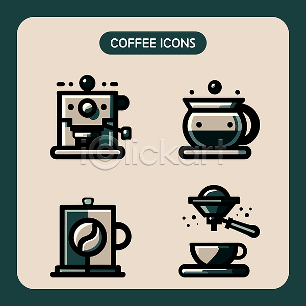 사람없음 AI(파일형식) 아이콘 세트 음료 초록색 추출 카페 커피 커피메이커 커피잔 컵