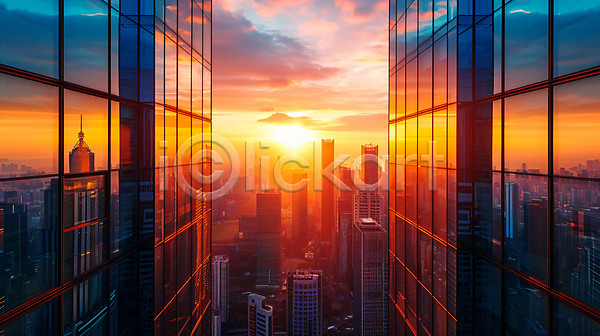 분위기 사람없음 JPG 편집이미지 건물 고층빌딩 구름(자연) 도시 도시풍경 반사 빌딩 빌딩숲 일몰 태양 풍경(경치) 하늘