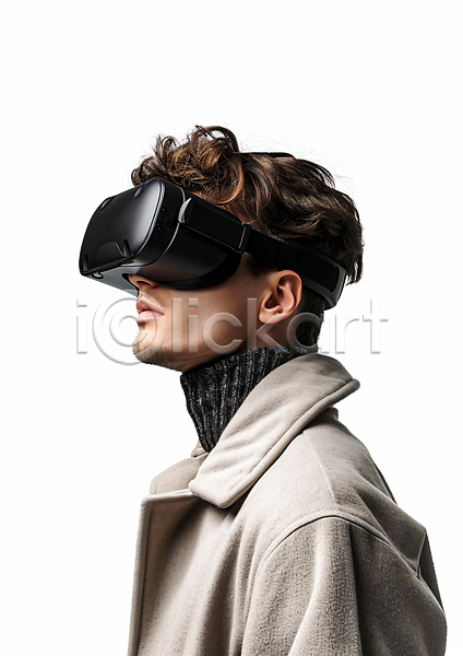 미래 남자 성인 성인남자한명만 한명 JPG 편집이미지 VR기기 가상현실 기술 상반신 오큘러스 증강현실 착용 헤드셋