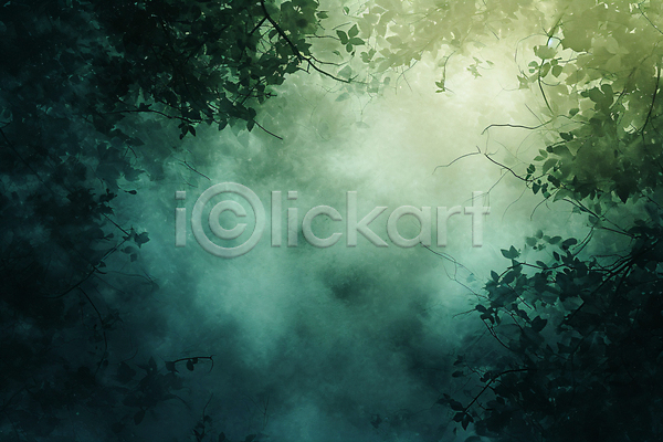 신비 사람없음 JPG 디지털합성 편집이미지 나뭇잎 백그라운드 빛 숲속 어둠 연기 초록색 판타지 편집소스 합성 환상