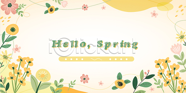 사람없음 AI(파일형식) 일러스트 꽃무늬 노란색 봄 봄꽃 선 오브젝트 잎 카피스페이스 프레임