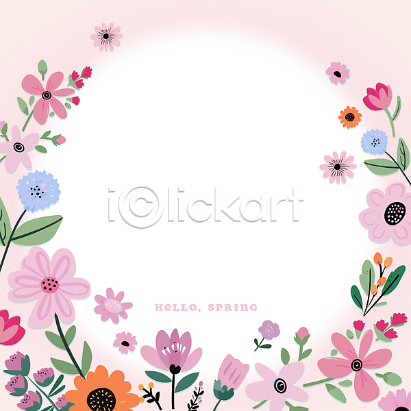 사람없음 AI(파일형식) 일러스트 꽃무늬 봄 봄꽃 분홍색 오브젝트 잎 카피스페이스 프레임