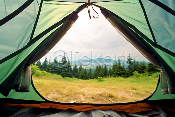 여유 휴식 사람없음 JPG 편집이미지 구름(자연) 나무 산 야외 캠핑 텐트 풍경(경치) 하늘