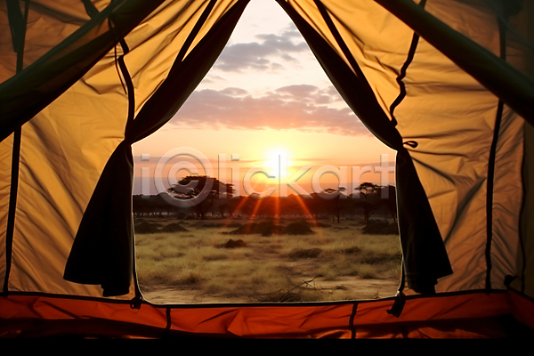 따뜻함 여유 휴식 사람없음 JPG 편집이미지 구름(자연) 야외 일몰 일출 캠핑 텐트 풍경(경치) 하늘 햇빛