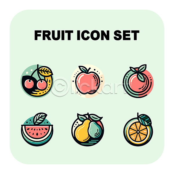 사람없음 AI(파일형식) 아이콘 과일 민트색 배(과일) 사과 수박 오렌지 체리