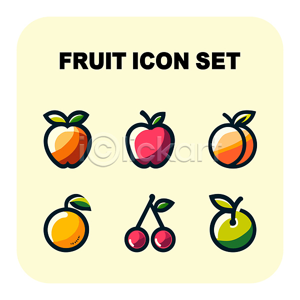 사람없음 AI(파일형식) 아이콘 과일 복숭아 사과 오렌지 청사과 체리 풋사과