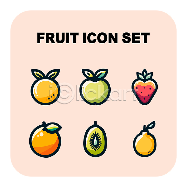 사람없음 AI(파일형식) 아이콘 과일 단면 딸기 레몬 오렌지 키위 풋사과