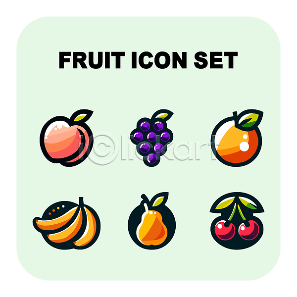 사람없음 AI(파일형식) 아이콘 과일 바나나 배(과일) 복숭아 오렌지 체리 포도
