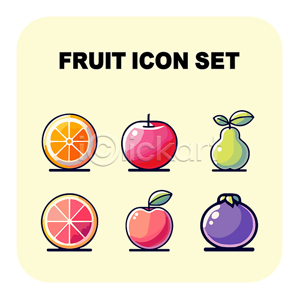 사람없음 AI(파일형식) 아이콘 과일 단면 배(과일) 블루베리 사과 오렌지 자몽