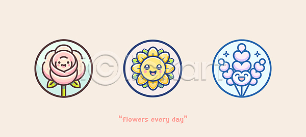 귀여움 사람없음 AI(파일형식) 아이콘 꽃 라벤더 미소(표정) 세트 심볼 장미 클립아트 타이포그라피 표정 해바라기