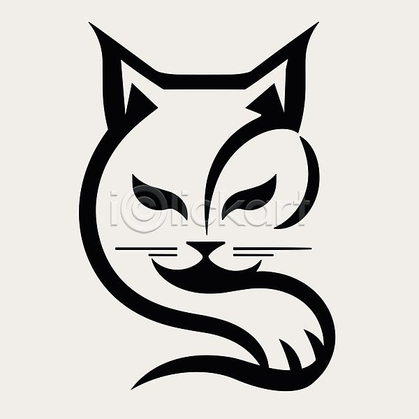 사람없음 AI(파일형식) 일러스트 고양이 라인아트 심볼 한마리 흰색