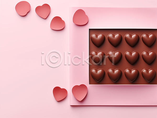 러블리 사랑 사람없음 3D JPG 디지털합성 입체 편집이미지 달콤함 발렌타인데이 분홍색 색종이 연애 일렬 초콜릿 카피스페이스 하트